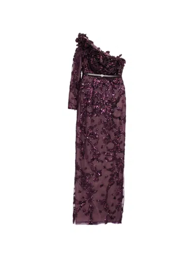 Saiid Kobeisy One-shoulder Embroidered Tulle Dress In Burgundy