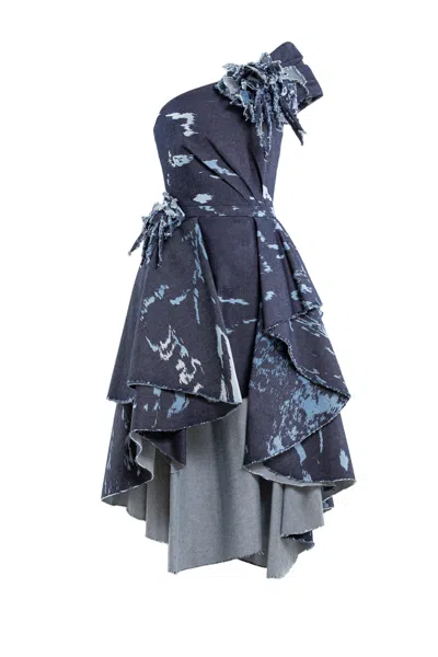 Saiid Kobeisy One-shoulder Printed Denim Short Dress In Multi