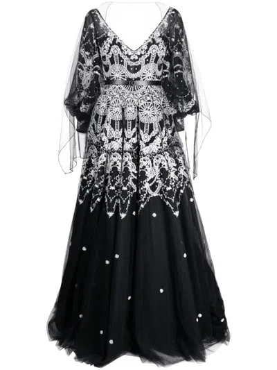 Saiid Kobeisy Patterned-lace Flared Tulle Gown In Black