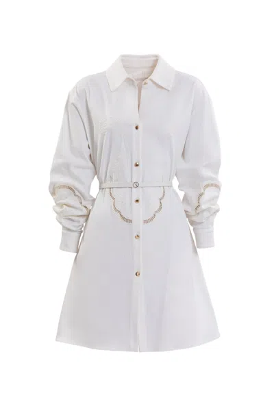 Saiid Kobeisy Perforated Denim Dress In White