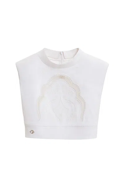 Saiid Kobeisy Perforated Denim Top In White