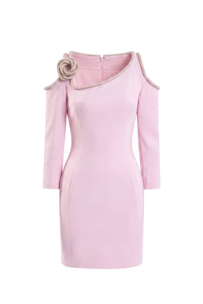 Saiid Kobeisy Crystal-embellished Cold-shoulder Mini Dress In Pink