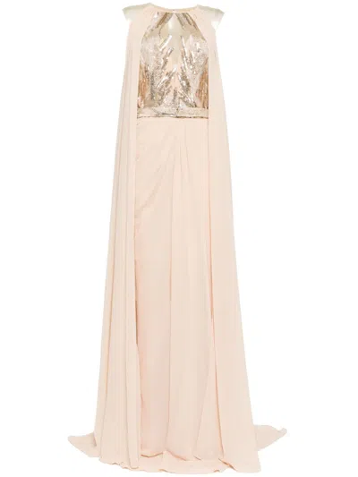 Saiid Kobeisy Pleated Cape Dress In Neutrals