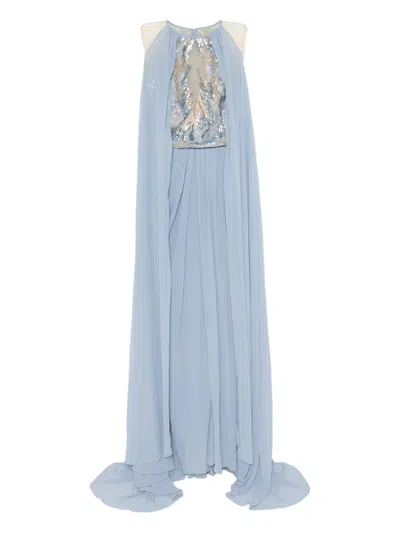 Saiid Kobeisy Pleated Cape Gown In Blue