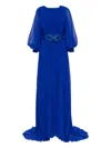 Saiid Kobeisy Pleated Puff-sleeve Dress In Blue