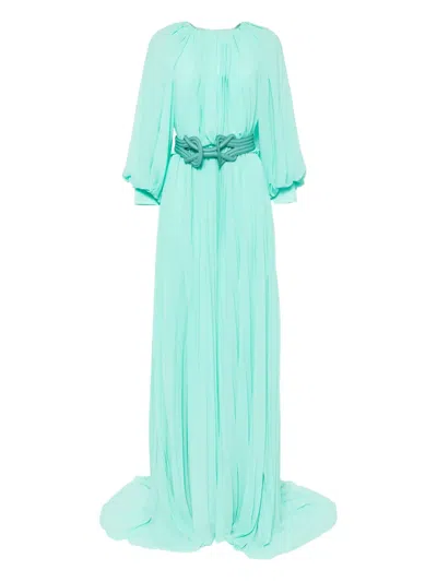 Saiid Kobeisy Pleated Puff-sleeve Dress In Blue
