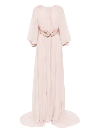 Saiid Kobeisy Pleated Puff-sleeve Dress In Neutral