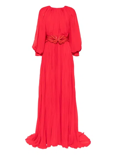 Saiid Kobeisy Pleated Puff-sleeve Dress In Red