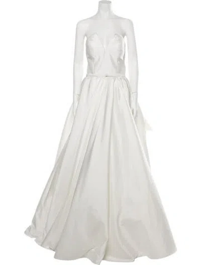 Pre-owned Saiid Kobeisy Plunge Neckline Long Dress In Neutrals