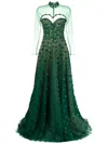 Saiid Kobeisy Beaded Tulle Dress With Polka Dots In Green