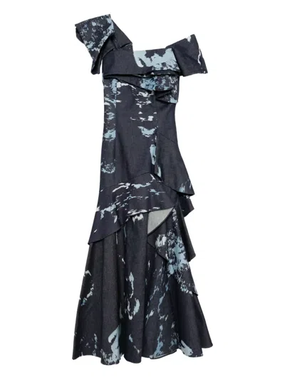 Saiid Kobeisy Printed Denim Dress In Blue