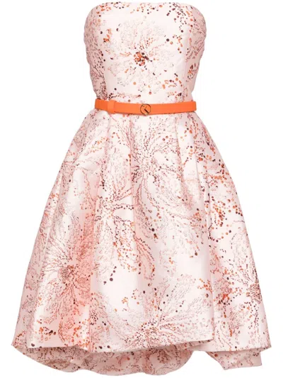Saiid Kobeisy Printed Strapless Midi Dress In Orange