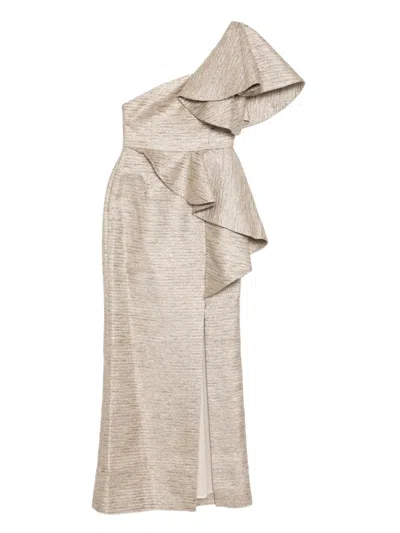 Saiid Kobeisy Ruffled Light Gold Brocade Dress In Neutral