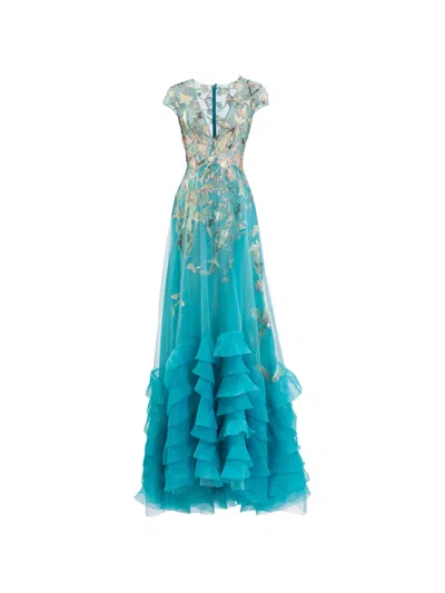 Saiid Kobeisy Ruffled Floral Maxi Dress In Blue