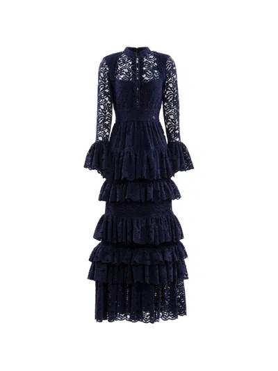 Saiid Kobeisy Ruffled Lace Long Dress In Blue