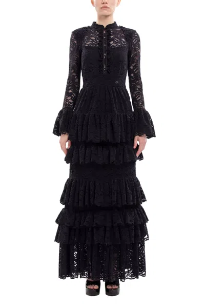 Saiid Kobeisy Ruffled Lace-patterned Maxi Dress In Black
