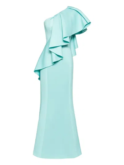 Saiid Kobeisy Ruffled Scuba Long Dress In Blue