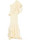 Saiid Kobeisy Ruffled Scuba Long Dress In Yellow