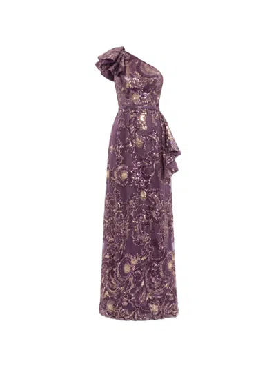 Saiid Kobeisy Ruffled Sequin-embellished Maxi Dress In Purple