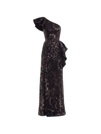 Saiid Kobeisy Ruffled Sequin-embroidered Maxi Dress In Black