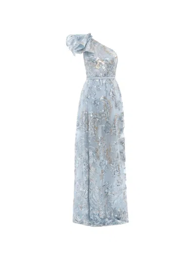 Saiid Kobeisy Ruffled Sequin-embroidered Maxi Dress In Blue