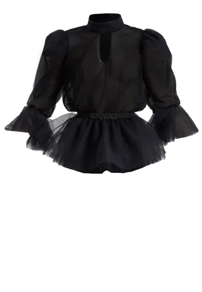 Saiid Kobeisy Ruffled Sheer Tulle Blouse In Black