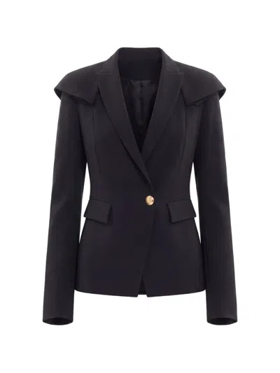 Saiid Kobeisy Ruffled Tailored Blazer Jacket In Black
