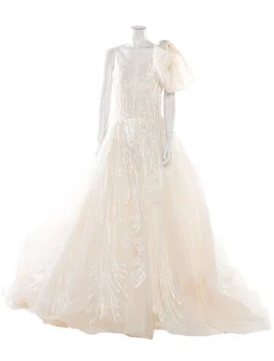 Pre-owned Saiid Kobeisy Scoop Neck Long Dress In Neutral