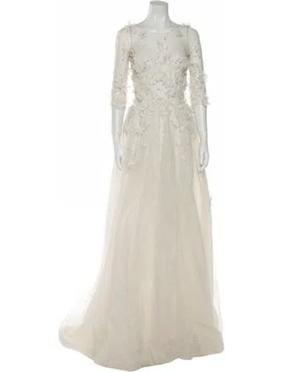 Pre-owned Saiid Kobeisy Scoop Neck Long Dress In Neutral