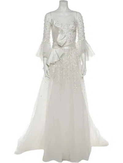 Pre-owned Saiid Kobeisy Scoop Neck Long Dress In White