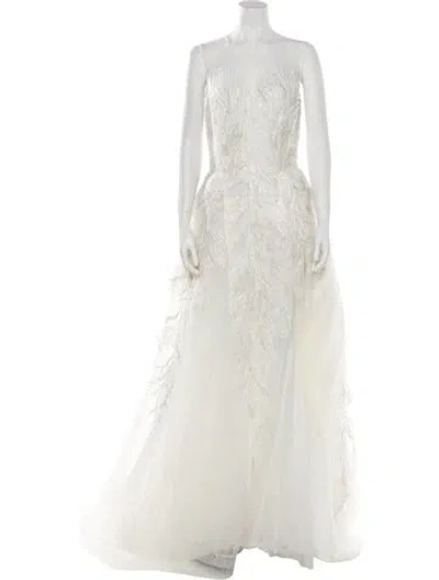 Pre-owned Saiid Kobeisy Scoop Neck Long Dress In White