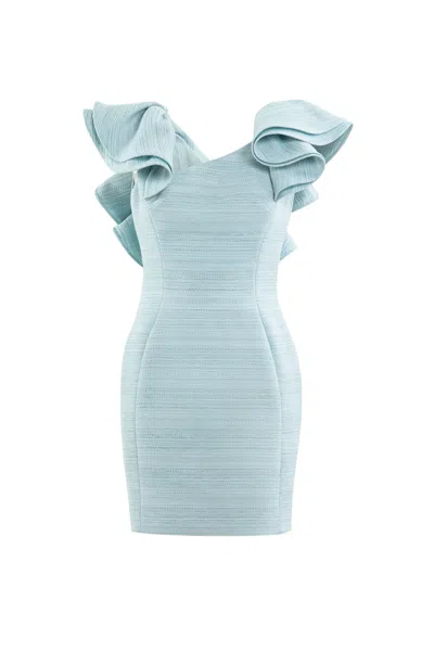 Saiid Kobeisy Sculptural Mini Dress With Ruffled Sleeves In Antigua Sand In Blue