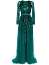Saiid Kobeisy Sequin Long Sleeved Gown In Grün