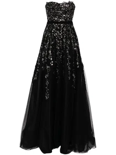 Saiid Kobeisy Tulle Stapless Dress With A Dotted Beading In Black