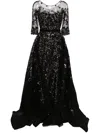 Saiid Kobeisy Tulle Beaded Dress With Envelope Skirt And Overskirt In Schwarz