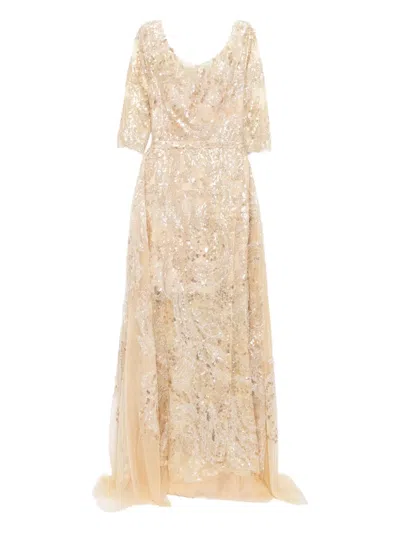 Saiid Kobeisy Embroidered Long Dress With Overskirt In Neutral