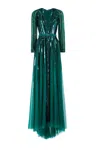 Saiid Kobeisy Sequin Long Sleeved Gown In Green