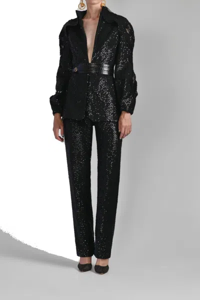 Saiid Kobeisy Sequin Straight Fit Pants In Black