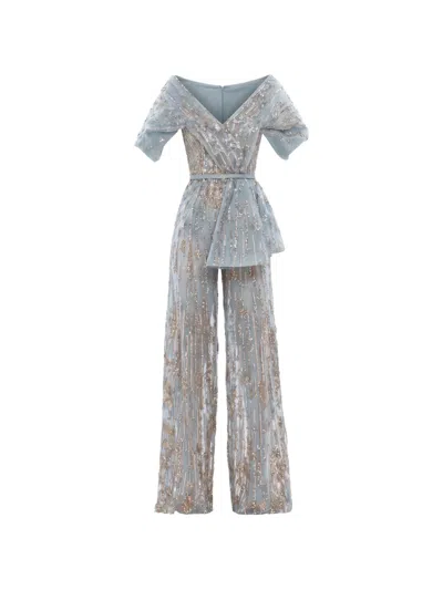 Saiid Kobeisy Sequin-embellished Belted Jumpsuit In Blue