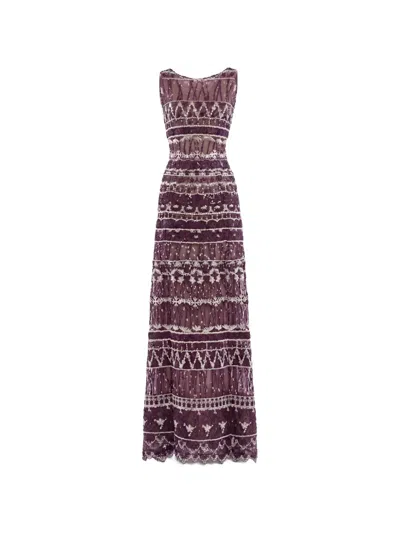 Saiid Kobeisy Sequin-embellished Embroidered Maxi Dress In Purple