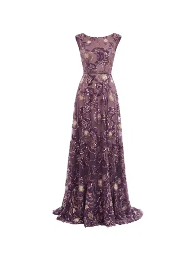 Saiid Kobeisy Sequin-embellished Embroidered Tulle Maxi Dress In Purple