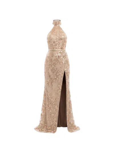 Saiid Kobeisy Sequin-embroidered Halterneck Maxi Dress In Neutral
