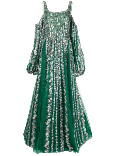 Saiid Kobeisy Sequinned Cold-shoulder Tulle Dress In Green