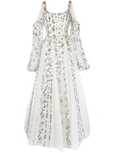 Saiid Kobeisy Sequinned Cold-shoulder Tulle Dress In Weiss