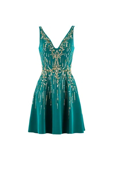 Saiid Kobeisy Short Crepe Beaded Dress In Green
