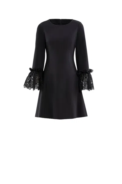 Saiid Kobeisy Short Jet Black Lace Dress With Intricate Ruffle Detailing