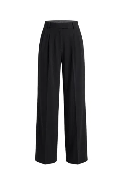 Saiid Kobeisy Smooth Gabardine Satin Straight Leg Pants With Tailored Fit In Black