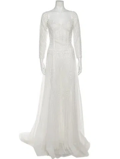 Pre-owned Saiid Kobeisy Square Neckline Long Dress W/ Tags In White