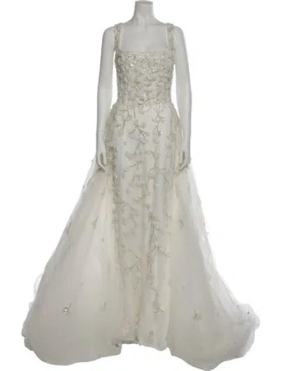 Pre-owned Saiid Kobeisy Square Neckline Long Dress In White