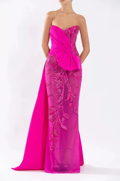 SAIID KOBEISY STRAPLESS BEADED GOWN WITH TAFFETA DRAPING